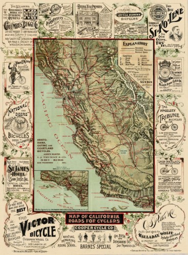 Map of California Roads for Cyclers, c1896