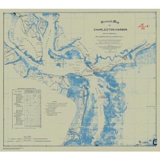 Map Of Charleston Harbor: Rebel Defences And Obstructions, c1865