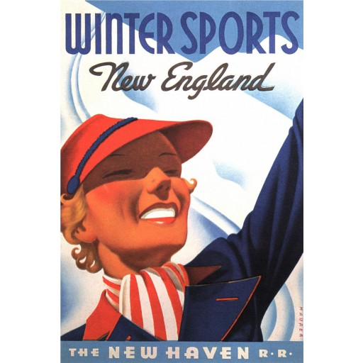 New Haven Railroad - Winter Sports New England Ski Poster, c1937