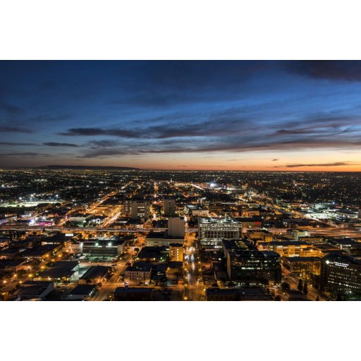 Nighttime skyline view of Los Angeles