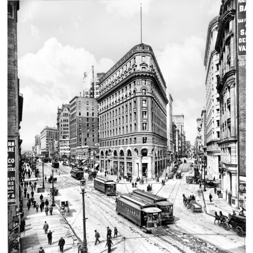 Streetcars on Market Street at the Crocker Building, c1912