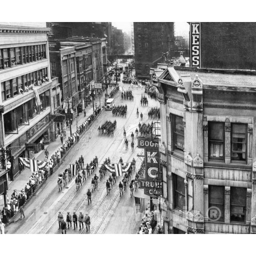 Kansas City, Missouri, Troops Parade Down Main Street, c1930