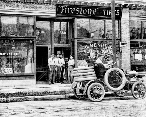 Repair Truck Outside a Firestone Tire Shop, c1906