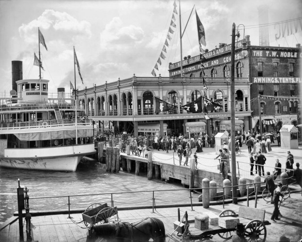 Crowds at the Belle Isle Ferry Dock, c1895