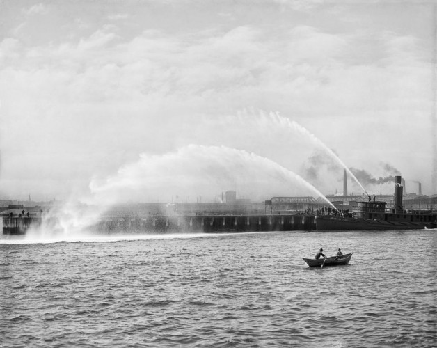 Fireboat in Action on the Harbor, c1906