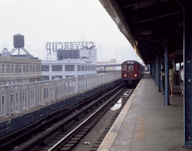 Subway train arrives at a station in Brooklyn