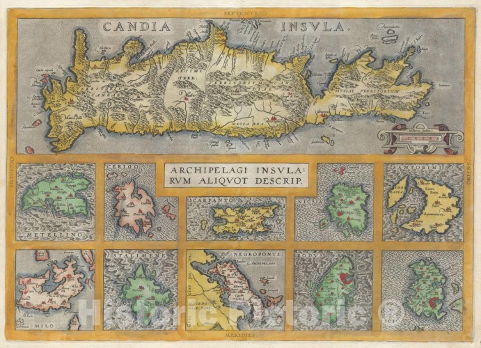 Historic Map | Ortelius Map of Crete (Candia) and 10 Greek Islands, 1584 | Vintage Wall Art | 18in x 24in