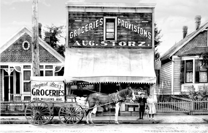 Outside August Storz Grocery, c1910