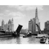 Towing a Steamer Through the Chicago River, c1904