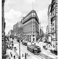 Streetcars on Market Street at the Crocker Building, c1912